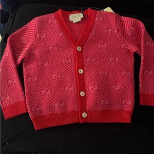 Brand new baby Gucci Red Knit cardigan w/ GG logo all over size 12/18 months